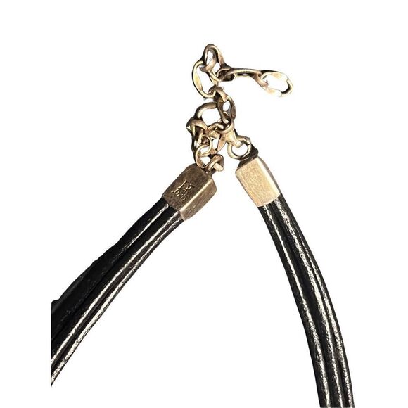 Jay King DTR Lapis Coral Inlay Heart Black Leather 925 Sterling Necklace - Picture 7 of 9